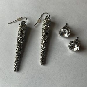 Two Pairs of Silver Toned Jeweled Earrings